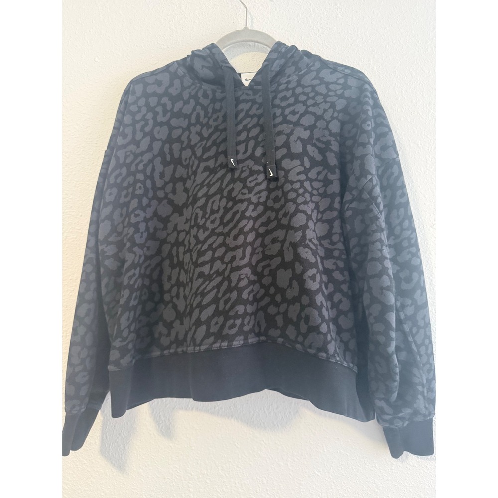 Nike DRI-FIT‎ Get Fit Women's Cheetah Print Hoodie Size L Black - Picture 2 of 8